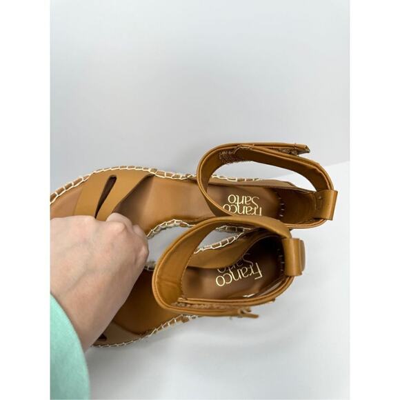 Franco Sarto Leather Sandals Womens Size 9.5 Brown Wedges Open Toe Ankle Strap - Picture 7 of 10